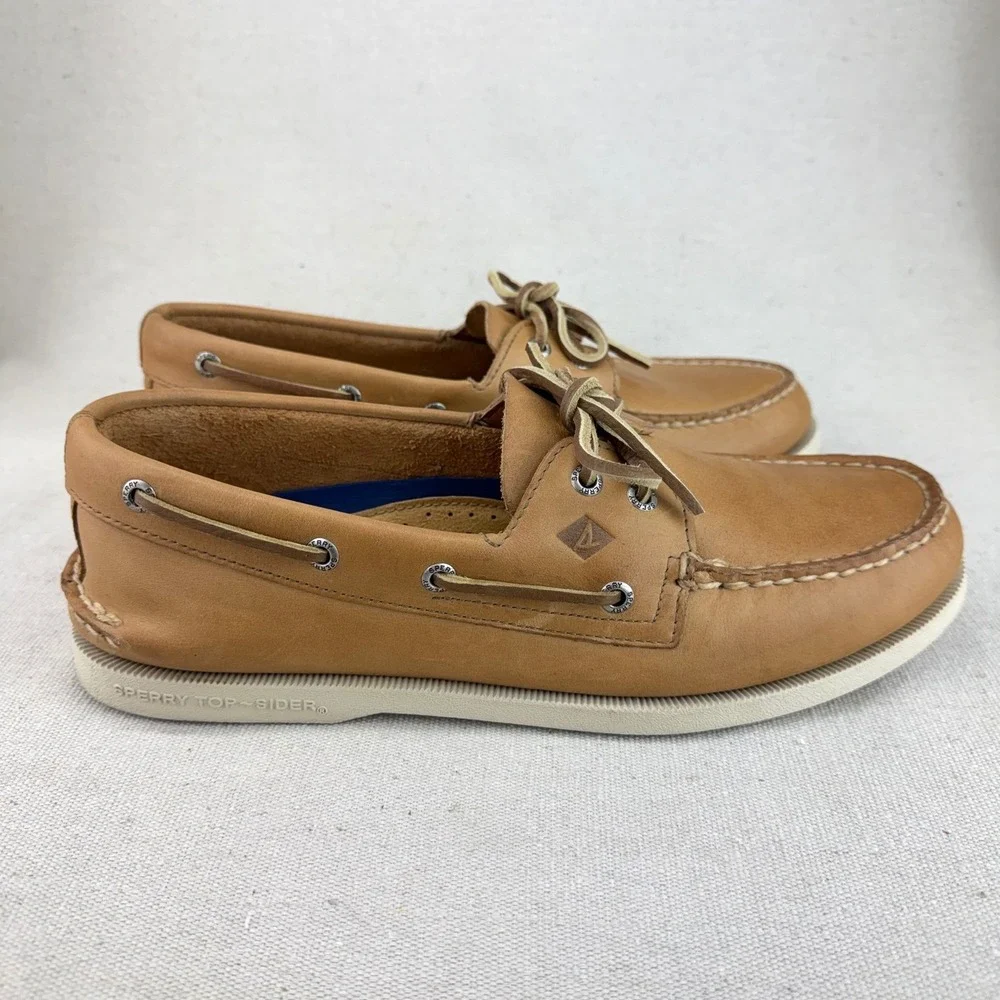 Sperry Top-Sider Mens Authentic Original 2-Eye Boat Shoes Tan Leather 10.5 M